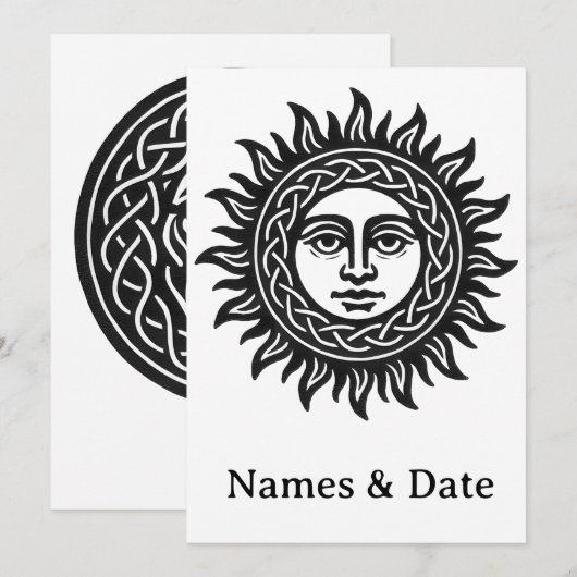 Sun & Moon Mythic Invitation – Pagan, Celestial. 招待状 (正面/裏面)