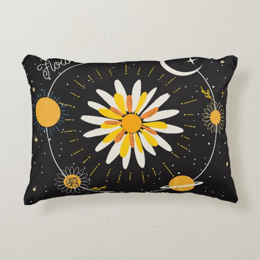 Sun Moon Planets:グラフィックフローラアート アクセントクッション (正面)