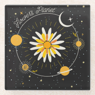 Sun Moon Planets:グラフィックフローラアート ガラスコースター