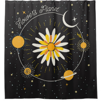 Sun Moon Planets：グラフィックフローラアート シャワーカーテン
