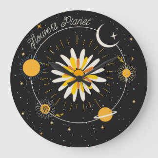 Sun Moon Planets:グラフィックフローラアート ラージ壁時計