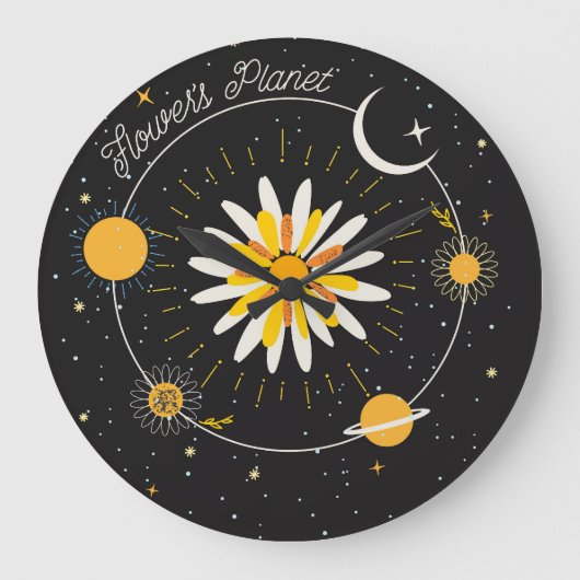 Sun Moon Planets:グラフィックフローラアート ラージ壁時計 (正面)
