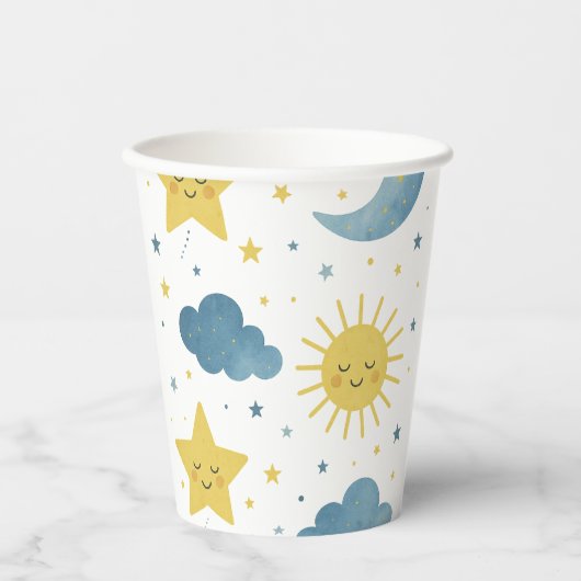Sun, Moon & Stars Celestial Baby Shower 紙コップ (正面)