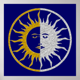 SUN & MOON Symbol -金ゴールドシルバー ポスター