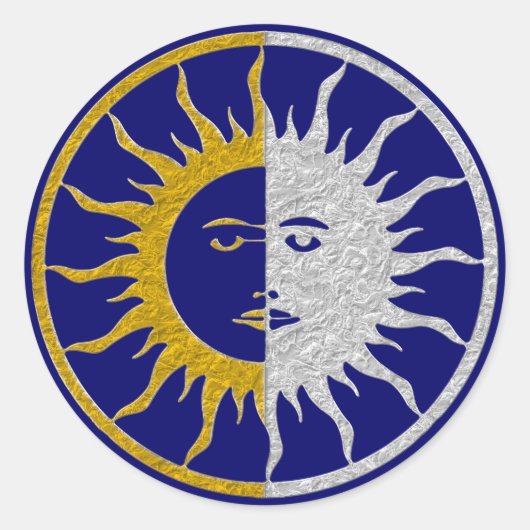SUN & MOON Symbol -金ゴールドシルバー ラウンドシール (正面)
