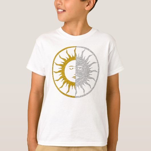 SUN & MOON Symbol -金ゴールドシルバー Tシャツ (正面)