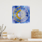 SUN & MOON Symbol - gold silver Sky ポスター (キッチン)