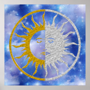 SUN & MOON Symbol - gold silver Sky ポスター