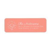 Sun on Ocean Waves Pink Return Address ラベル (正面)