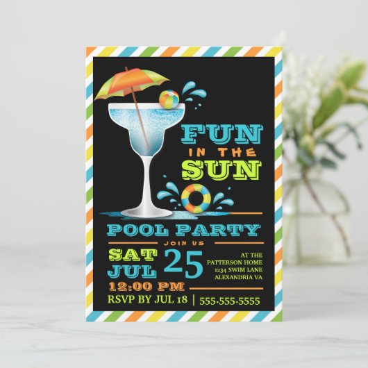 Sun Poolおもしろいカクテル招待状のアダルトパーティー 招待状 (スタンド正面)