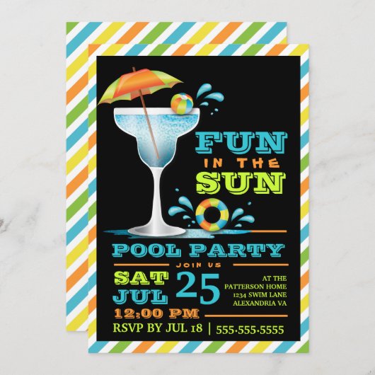 Sun Poolおもしろいカクテル招待状のアダルトパーティー 招待状 (正面/裏面)