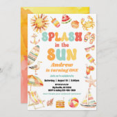 Sun Pool Birthday Partyの招待でスプラッシュ 招待状 (正面/裏面)