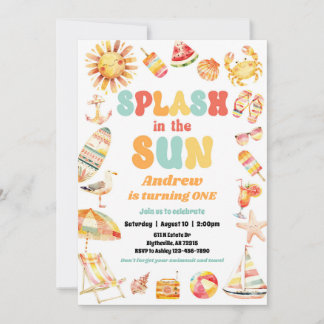 Sun Pool Birthday Partyの招待でスプラッシュ 招待状
