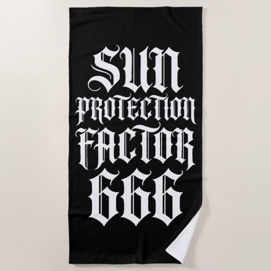 Sun Protection Factor 666 Gothic Typography Design ビーチタオル (正面)