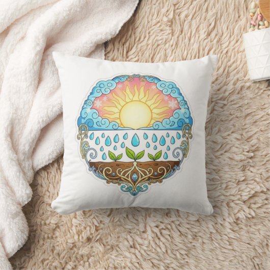 Sun Rain Growth Nature Symbol Illustration design  クッション (ブランケット)