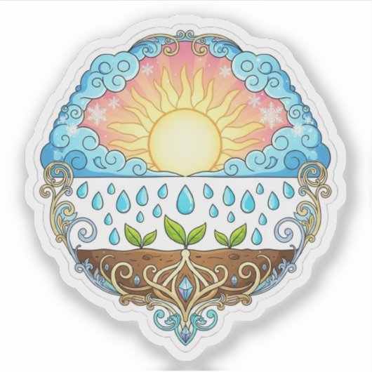 Sun Rain Growth Nature Symbol Illustration design  シール (正面)