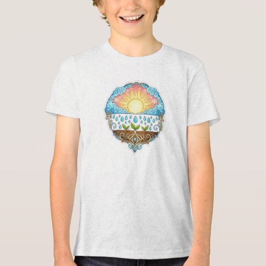 Sun Rain Growth Nature Symbol Illustration design  トライブレンドＴシャツ (正面)