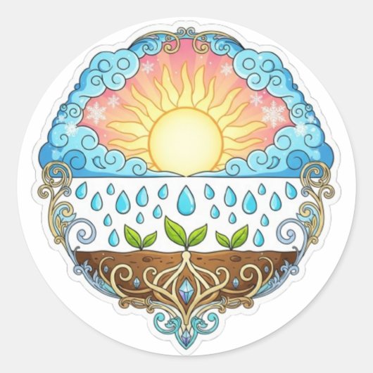 Sun Rain Growth Nature Symbol Illustration design  ラウンドシール (正面)
