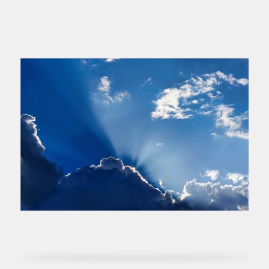 Sun Rays Wall Art Blue Sky Minimalist Clouds アクリルサイン (正面)