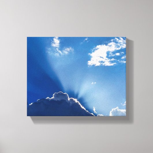 Sun Rays Wall Art Blue Sky Minimalist Clouds キャンバスプリント (正面)