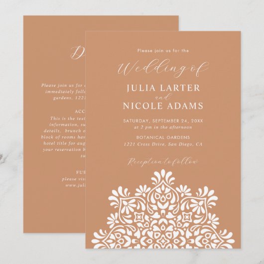 Sun Rising Boho Rustic Floral Mandala Wedding 招待状 (正面/裏面)