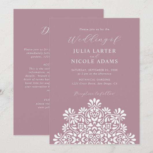 Sun Rising Boho Rustic Floral Mandala Wedding 招待状 (正面/裏面)