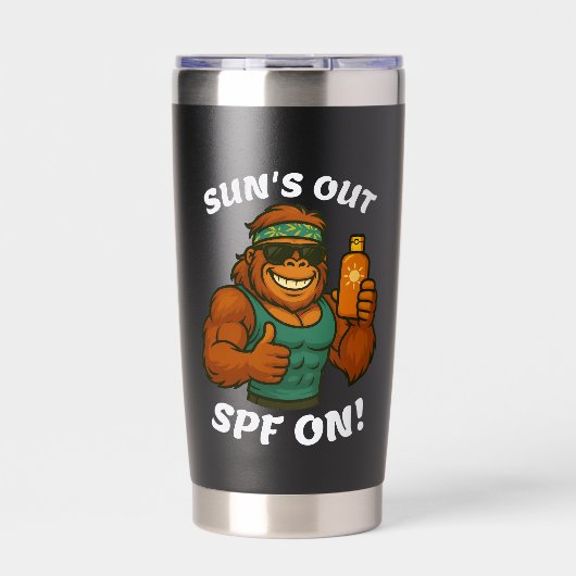 Sun’s Out SPF On – Funny Summer Orangutan Fitness 保温保冷タンブラー (正面)