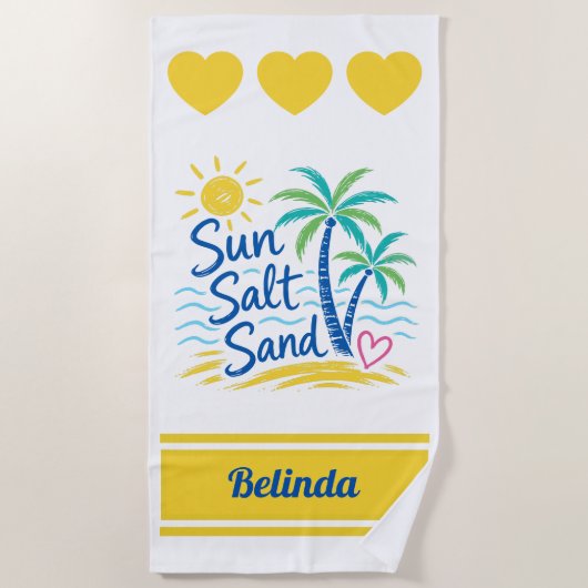 Sun Salt Sand オリジナルネーム ビーチ ヤシの木 サマー ビーチタオル (正面)