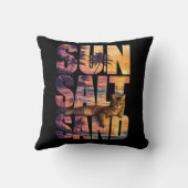 Sun Salt Sand Beach Cat Sunset Black クッション (裏面)