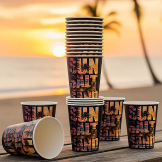 Sun Salt Sand Beach Cat Sunset Black 紙コップ