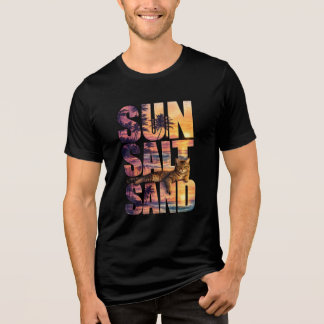 Sun Salt Sand Beach Cat Sunset Men's Black トライブレンドＴシャツ