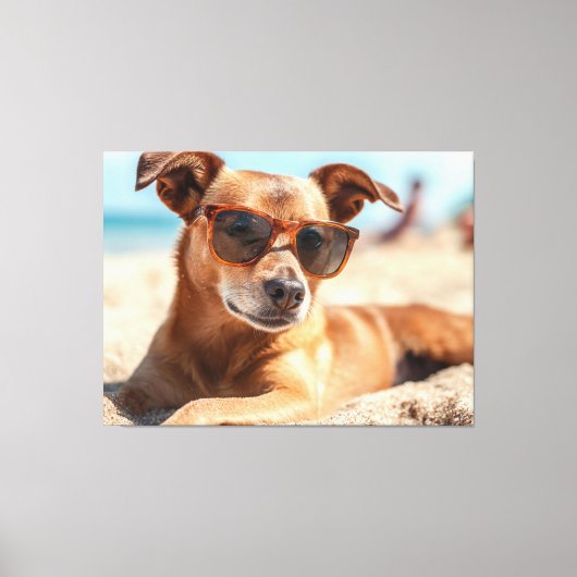 Sun, Sand, and Style: The Ultimate Beach Dog キャンバスプリント (正面)