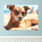 Sun, Sand, and Style: The Ultimate Beach Dog キャンバスプリント (インサイチュ (ウッドフロア))