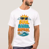 Sun Sand Repeat Beach Sticker Tシャツ (正面)