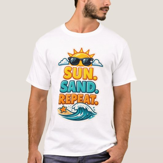 Sun Sand Repeat Beach Sticker Tシャツ (正面)