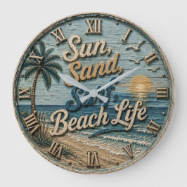Sun Sand Surf Beach Life Coastal Beach House Decor ラージ壁時計