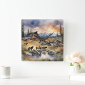 Sun set at the old barn スクエア壁時計 (ホーム)