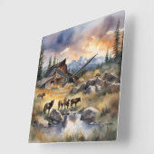 Sun set at the old barn スクエア壁時計 (傾斜)