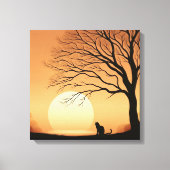 Sun Set Canvの黒猫と木のシルエット キャンバスプリント (正面)