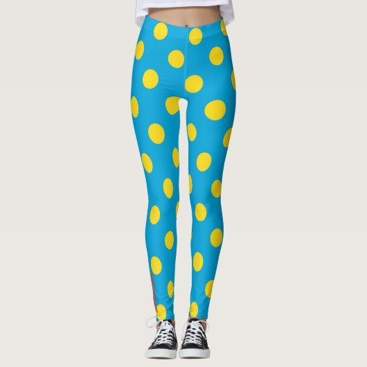 Sun & Sky: Yellow Polka Dot on Azure Leggings レギンス (正面)