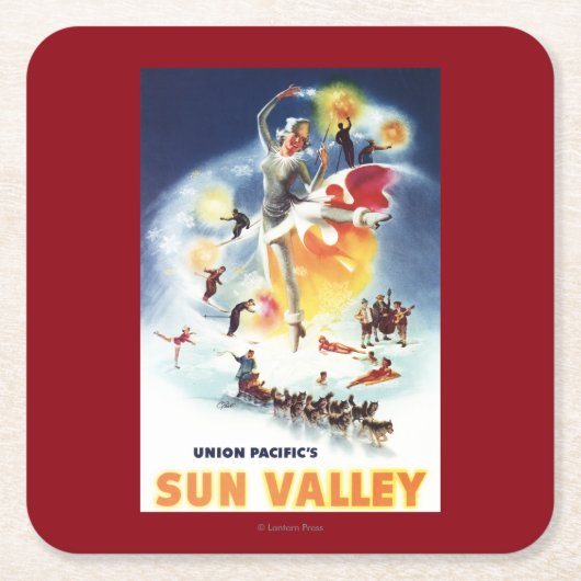 Sun ValleyポスターのSonja Henjeのモンタージュ スクエアペーパーコースター (正面)
