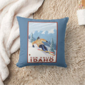 Sun Valley、アイダホ- Downhhillの雪のスキーヤー クッション (ブランケット)