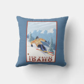 Sun Valley、アイダホ- Downhhillの雪のスキーヤー クッション (裏面)