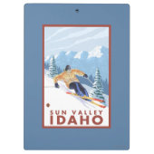 Sun Valley、アイダホ- Downhhillの雪のスキーヤー クリップボード (裏面)