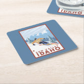 Sun Valley、アイダホ- Downhhillの雪のスキーヤー スクエアペーパーコースター (アングル)