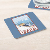 Sun Valley、アイダホ- Downhhillの雪のスキーヤー スクエアペーパーコースター (アングル)