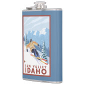 Sun Valley、アイダホ- Downhhillの雪のスキーヤー フラスク (左)