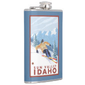 Sun Valley、アイダホ- Downhhillの雪のスキーヤー フラスク (右)