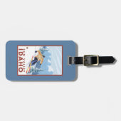 Sun Valley、アイダホ- Downhhillの雪のスキーヤー ラゲッジタグ (正面横)