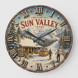 Sun Valley Idaho Ski Resort Rustic Mountain Cabin ラージ壁時計
